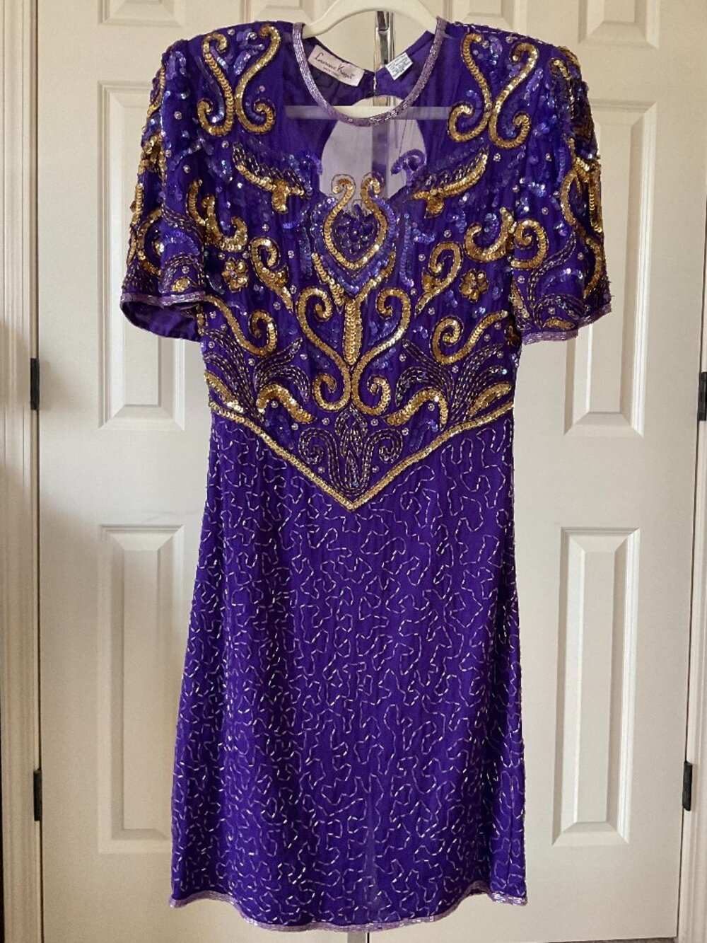 Laurence Kazar Sequin & Beaded Royal Purple & Gold Dress